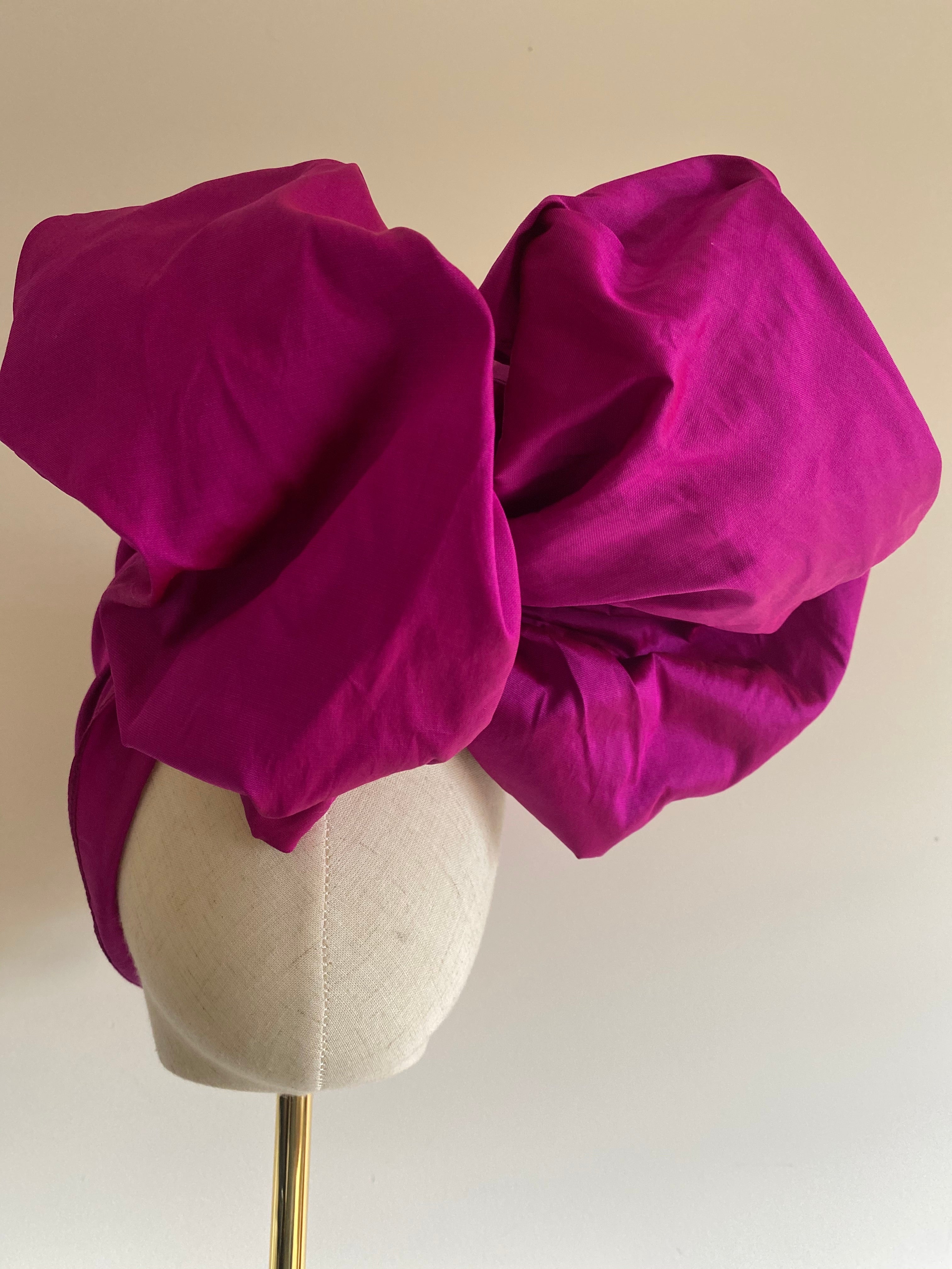 Hot Pink Taffeta Luxe Turban - MAKEDA