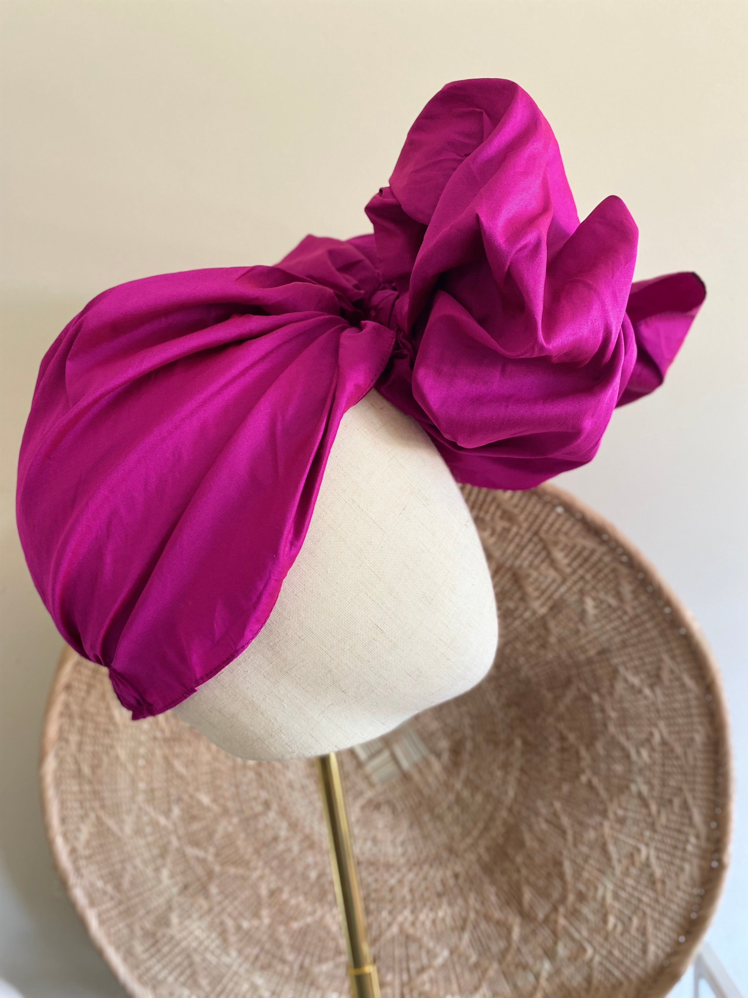 Hot Pink Taffeta Luxe Turban - MAKEDA